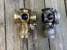 lot of 2 Antique Bicycle carbide gas Head Lamps  1899 SOLAR Badger Brass Kenosha picture