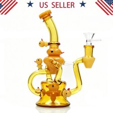 Duck🦆8inch Glass Bongs and Water Pipes Smoking Recycler Bong Hookah w/14mm bowl picture