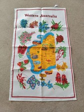 Vintage Western Australia Map Flowers Souvenir Tea Towel Cotton picture
