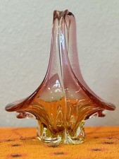 Vintage Amberina Art Glass Basket Red to Amber Handblown Decor Piece MCM Decor picture