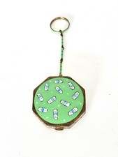 1930s Green Enamel Monogram Powder Compact with Enamel Finger Ring & Enamel Chai picture