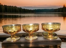 Indiana Colony Glass 3 Amber Kings Crown Footed Ice Cream Dessert Cups Sherbets picture