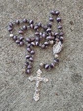 Vintage Sterling Silver Purple Tigers Rosary Necklace 53g Italy Miraculous Heavy picture