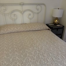 Vtg Bates Queen Bedspread Tan Floral Jacquard Cotton Print. Fringed picture