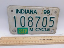 Vtg. 1999 Indiana Motorcycle License Plate 108705 Embossed Steel Hoosier State picture