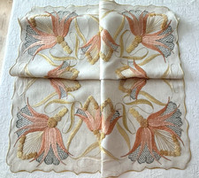 Vintage Silk Society Hand Embroidered Tablecloth Elaborate 3D Embroidery 45 x 30 picture