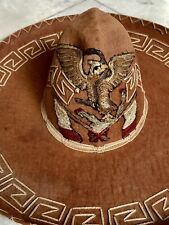 Super RARE Vintage Mexican Sombrero Handmade Embroidered Eagle Snake & Flag 🇲🇽 picture