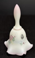 Fenton Ruffled Bell Rose Garden #1773 Satin Glass Pink Edge HP R. Blevins picture