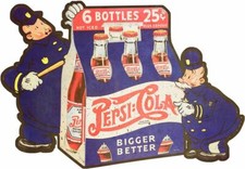 PEPSI COLA SIX PACK KEYSTONE COPS HEAVY DUTY USA MADE METAL ADVERTISING SIGN picture
