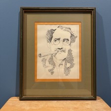 Groucho Marx Hand Drawn Caricature Ink Portrait Crosshatch Stippling Framed Art picture