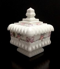 Vnt Westmoreland Milk Glass Hand Painted Pink Roses Candy Dish Bowl W Lid Mint C picture