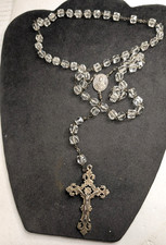 Vintage Sterling Silver Crystal Rosary  21 1/2 