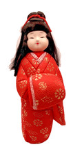 Vintage Japanese Kimekomi Doll Red and Gold Tone Kimono 10