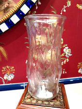 VASE Clear Glass Leaf Pattern Tall VTG FLOWERS Floral Arrangement Height 9.5