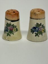 Vintage Lusterware Salt & Pepper Shakers Peach / Blue Floral Lustre Ware Japan picture