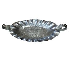 Vintage Wrought WORLD Hand Forged Aluminum Serving Dish Grapes Leaves Handles picture