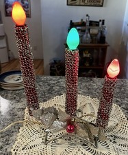 Vintage Window Candle Mercury Glass Foil holly Rare MCM Christmas Candelabra  picture