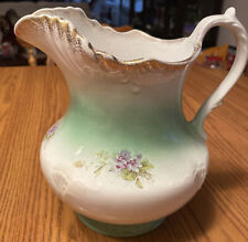 Antique W.E.P Co China Water Pitcher W/green Tint Gold on Rim Floral Pattern picture