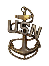 WW2 US NAVY USN Chief Petty Officer CPO Cap Device Hat Badge Sterling Pin #2 picture