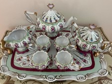 Antique Meissen Pink, Green/White, Gilt — 10-Piece Tea Set With Tray - Complete picture