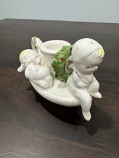 Vintage Napco Sleeping Angels Candle Holder White 1960's Christmas Holiday picture