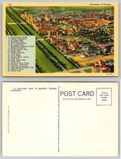 1938 University of Chicago Illinois Aerial Bird's-Eye View Colortone Postcard picture