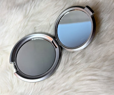 Vintage Silver Compact Mirror Mid Century Double Sided Pocket Purse Vanity picture
