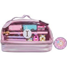 Kawaii Pink Bear Stationery Set Iridescent Double Compartment Case 8pc Kit NEW picture