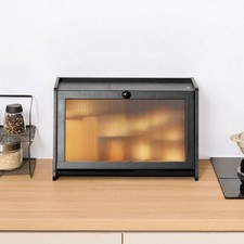 Bread Box For Kitchen Counter Large Capacity Bamboo Storage Container Black picture
