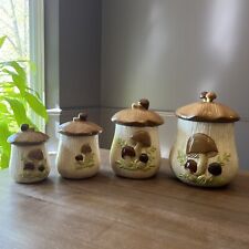 Vintage Arnel's Handmade Hand Painted Ceramic 🍄‍🟫 Mushroom Jar Canister Set 4 picture