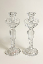 Vintage Clear Glass Candlestick Holders Double Handle Taper Candle Stand Set picture