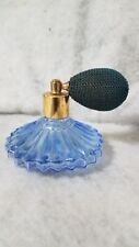 Vntg Lt.Blue Glass Perfume bottle w/Atomizer 3 1/2×3 1/2