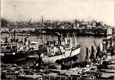 Harbor View Genoa Italy Ships Cranes City Skyline Stamp Real Photo RPPC Postcard picture