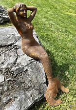 LARGE Sitting Mermaid Cast Iron RUSTY 42” Long Nautical Statue picture