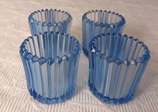 Vtg Set 4 Blue Glass Candle Holder Votive Cup Ribbed  Lot MCM BOHO With Candles  picture