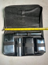 Vintage Men’s Travel Toiletry Grooming Kit Genuine Leather USA Metal Cases picture