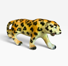 Vintage Ceramic Leopard Figurine Yellow Black White Leopard Print picture