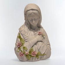 Vtg Enesco Madonna Virgin Mary Bust White Bisque Applied Pink Roses E5340 picture