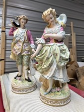 Lg. RARE Antique Pair Of French Bisque Porcelain Figurines 15.5