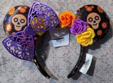 Disney Authentic Dia de Los Muertos Coco Minnie Mouse Ears Headband New Tags New picture