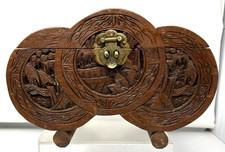 VTG Hand Carved Camphor Wood Chest Bamboo Forest Scene Cloverleaf 12