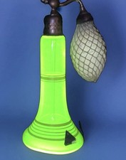 Vintage Pyramid Vaseline Uranium Glass Perfume Bottle Atomizer Art Deco picture