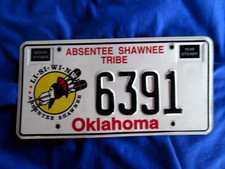 VINTAGE Oklahoma Official Vehicle License Plate ABSENTEE SHAWNEE INDIANS TRIBE picture