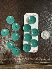 12 Vintage Casa de Leon Green Plastic Buttons 1 Inch 2-Hole USA picture