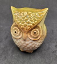Small Owl Figurine Retro Design Ceramic Squatty Green Home Decor 3.5