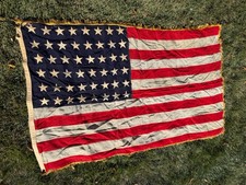 WW2 Era 48 Star U.S. American United States Flag Stitched Gold Fringe 73”x46” picture