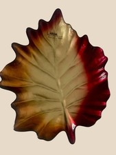 VTG Arda Glassware Autumn Leaf Bowl Tray Iridescent Art Glass Handmade Turkey picture