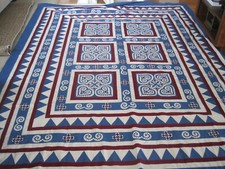Quilt Blue HMONG DIASPORA Asian Top Only Handmade Vibrant Blue Red White AU picture