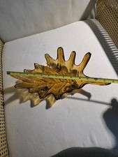Vintage Viking Amber Glass Epic 14 Leaf 3 Footed Long Bowl Dish READ CHIP picture