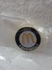 McDonalds 100% Friendly Employee Crew Lapel Hat Pin NIP Fast Food Promo picture